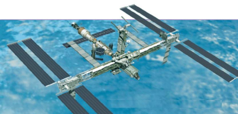 The international Space Station (Page 327) The International Space Station (ISS) orbits about 360 km above Earth, where it serves as a space-based laboratory.