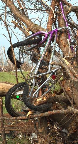 A tornado that hit Kansas in 2003 was so powerful that it caused a child s bicycle to wrap around a tree.