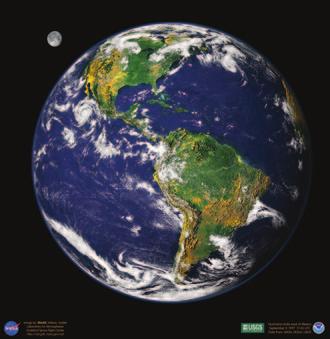 Figure 5.3 The Big Blue Marble Earth appears blue from outer space because two-thirds of its surface is covered in liquid water. Water plays a unique role in chemical and biological systems.