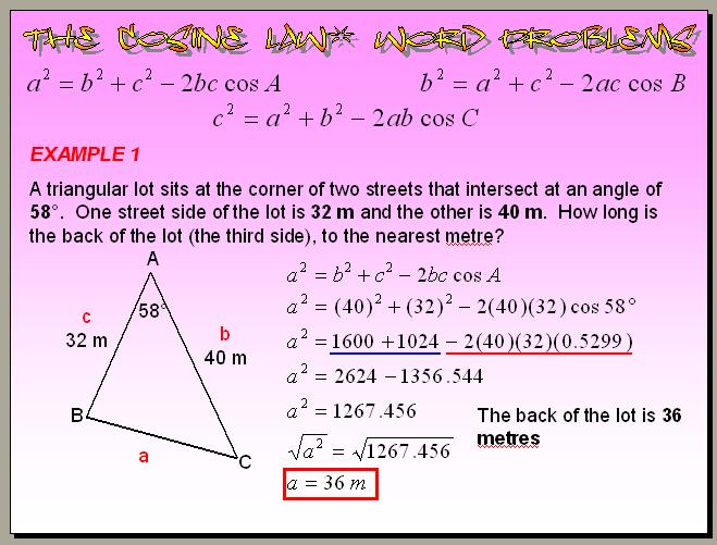 Ex.2 A triangle has sides f length 12m, 17m, and 9.5m. Determine the measure f the largest angle in the triangle?