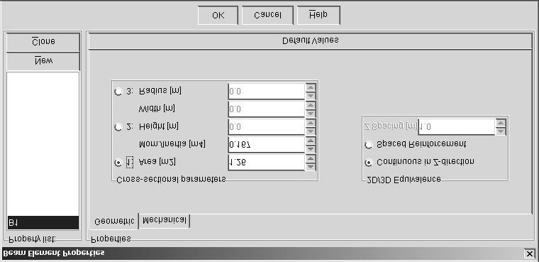 We click on the Structure / SEProp tool, and then click on one of the beam elements to open the Beam Element Properties dialog. The dialog is divided into two panes, as shown in Figures 13.5 and 13.6.