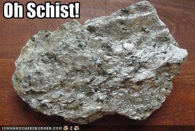 Foliated metamorphic rock: Schist Fine or coarse rock with larger micas Medium- to high-grade metamorphism Has a distinct foliation called schistosity