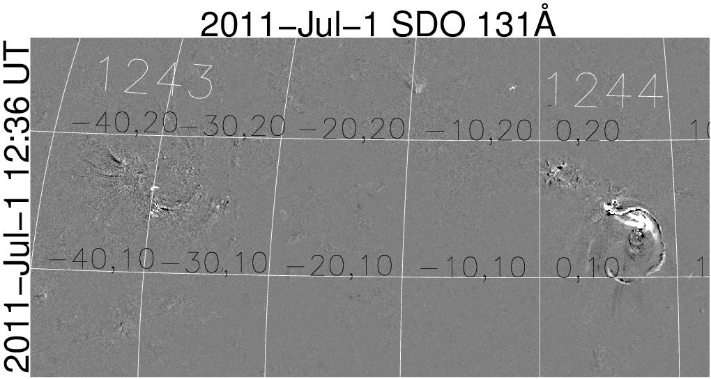 Carrington Longitude (deg) marked brightening in AR 1244 but no significant activity in
