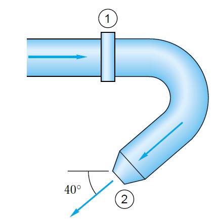 Momentum Equation & Its Applications 3. Water flows through the elbow as shown in figure below and exits to the atmosphere. At a mass flow rate of 15 kg/s, the pressure P 1 is 233 kpa.
