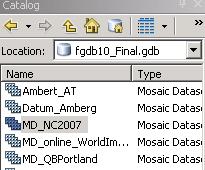 Mosaic Datasets Storage Schema A composite layer in ArcMap - Footprint/boundary/seamline - Image Stored as a set of internal geodatabase tables Name Catalog Boundary Seamline Raster Type Log Purpose