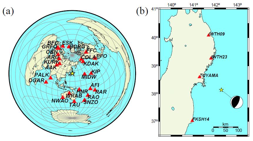 Fig. 1:Distribution of observation stations (triangles) for which records were used in the analysis.