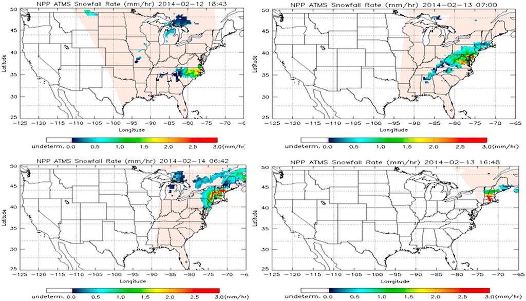 Figure 9. NPP ATMS SFR over snowfall detected areas during the 12 14 February 2014 storm over CONUS U.S. 6:00 Zulu time over U.S. estimated from the NOAA s Snow Data Assimilation System (SNODAS) [Carroll et al.