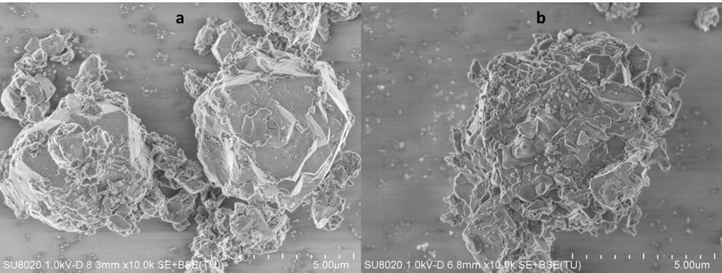 Fig. S7 The SEM images of the fresh (a) and spent (b) 13X catalysts. Fig.