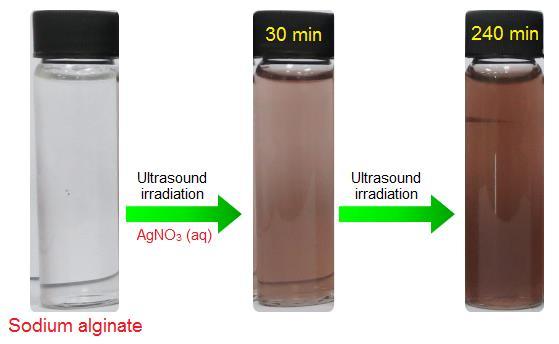 549 Fig. 1. Photographs of sodium alginate before irradiation and sodium alginate/ag-nps after irradiation (30 and 240 min). 3.