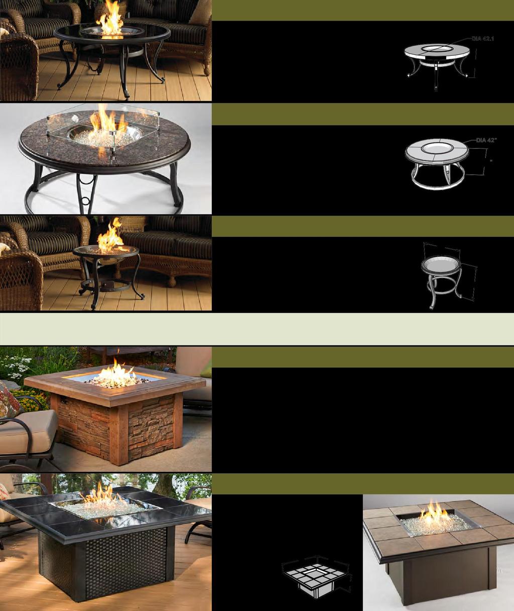 r o u n d f i r e p i t t a b l e s B l a c k G l a s s F i r e P i t T a b l e The elegant, functional fire table Powder coated aluminum frame in Dora Brown color Tempered 42 round black