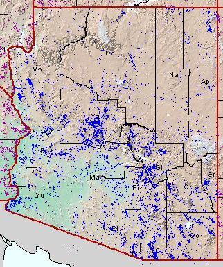 Mineralization in Arizona Each blue dot in the image represents a mine.