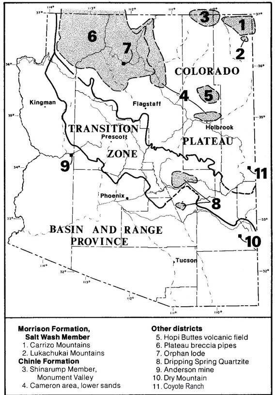Major Uranium Districts in Arizona Major Uranium Districts in AZ are shown on the right.