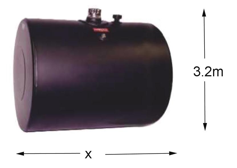 (c) An industrial oil tank is in the shape of a cylinder with dimensions as shown. The maximum capacity of the tank is 1000 litres of oil.