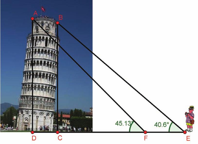 Question 15 Part (a) Scale 15C* Part (b) Scale 15C* A tourist is taking photographs of the Leaning Tower of Pisa He stands at the point E, 65.17 m from the point C.
