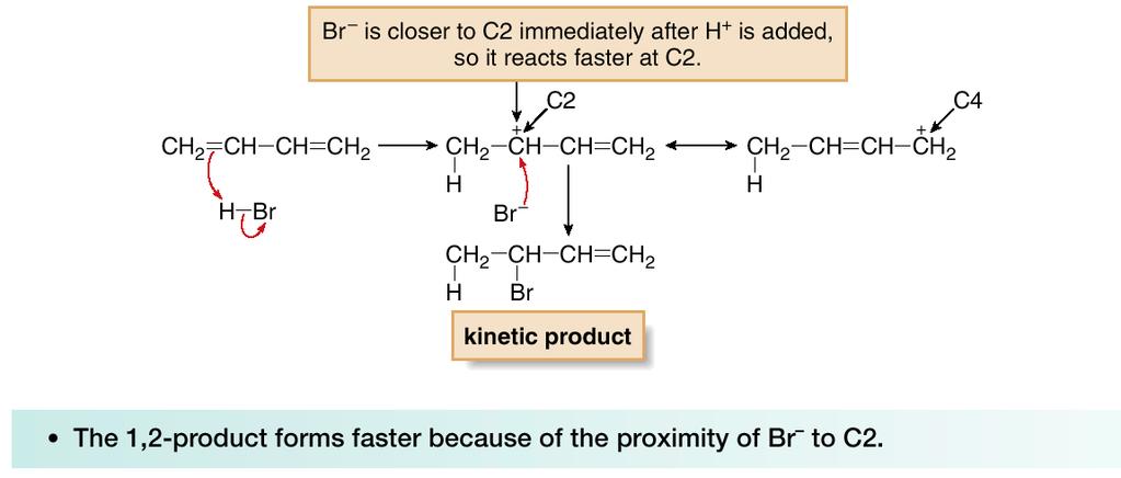 Kinetic Versus Thermodynamic Products The 1,2-product is the kinetic product because: