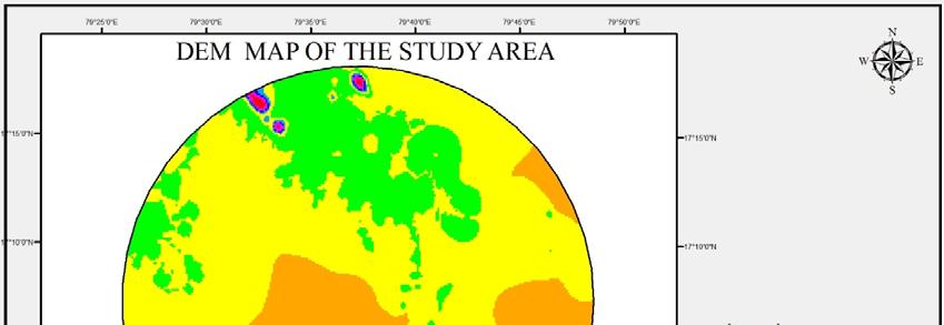 Fig 3: DEM map of the study area As discussed above the utility of Remote Sensing and GIS, in this work first and foremost was the creation of digital elevation model (DEM) for the study area, which
