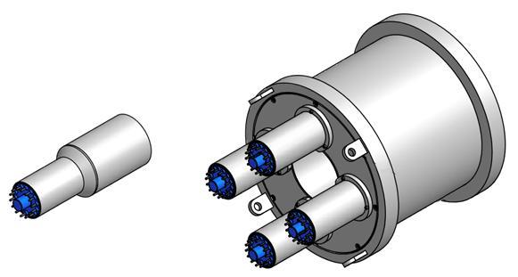 FIG. 2. Planned NaI shell detector apparatus. The HPGe crystal is placed within the hole in the shell (right) and then the NaI plug detector (left) to provide more coverage.