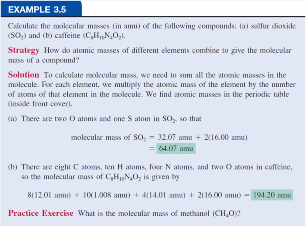 07 amu For any molecule molecular mass (amu) = molar mass (grams) 1 molecule