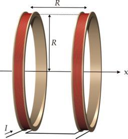 Helmholtz coils h (distance between the coils) should be equal to R (the radius of a coil) for