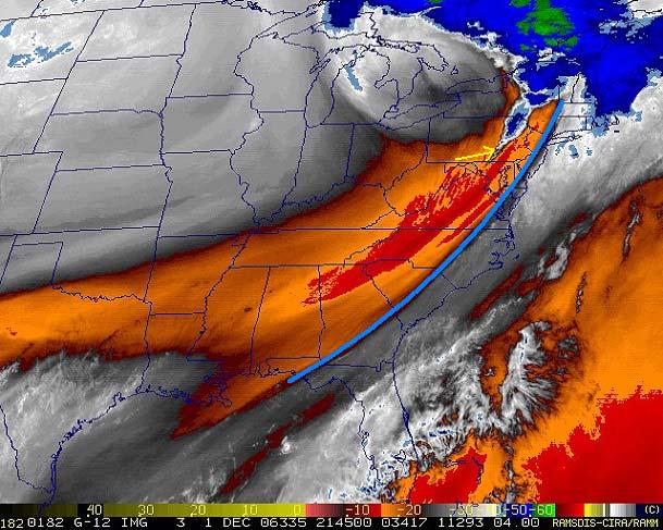 Figure 8. GOES water vapor imagery over the eastern United States valid at 1815 UTC 1 December 2006. Figure 9. Same as Fig.