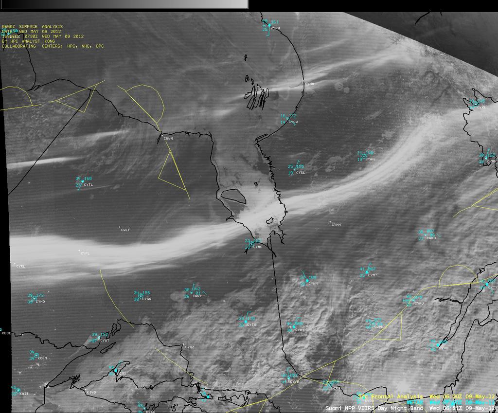 and Quebec, Canada on May 9, 01. Clouds can also be seen throughout the image. (Courtesy of S. Lindstrom and S.