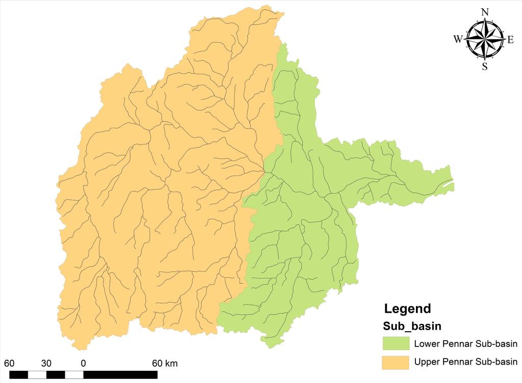 Identifying Runoff Harvesting Sites Over the Pennar Basin, Andhra Pradesh using SCS-CN Method Figure 3 Pennar basin drainage network Figure 4 Pennar basin Stream order 3.1.