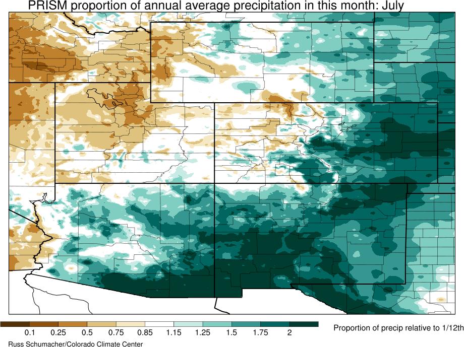 July Precipitation Proportion Russ Schumacher, climate.