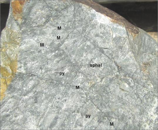 In addition to the obvious macro textures observed there are other micro-textural and mineralisation features that have been observed that characterise