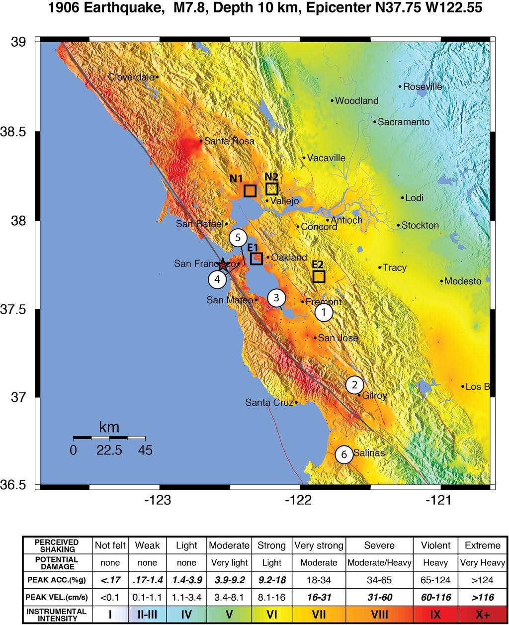 InTeGrate: Living on the Edge Unit 2: Risk at Transform Plate Boundaries Shakemap for 1906