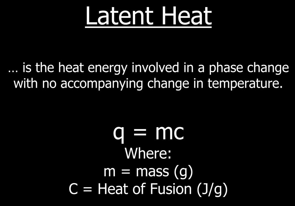 Latent Heat is the heat energy involved in a phase change with no