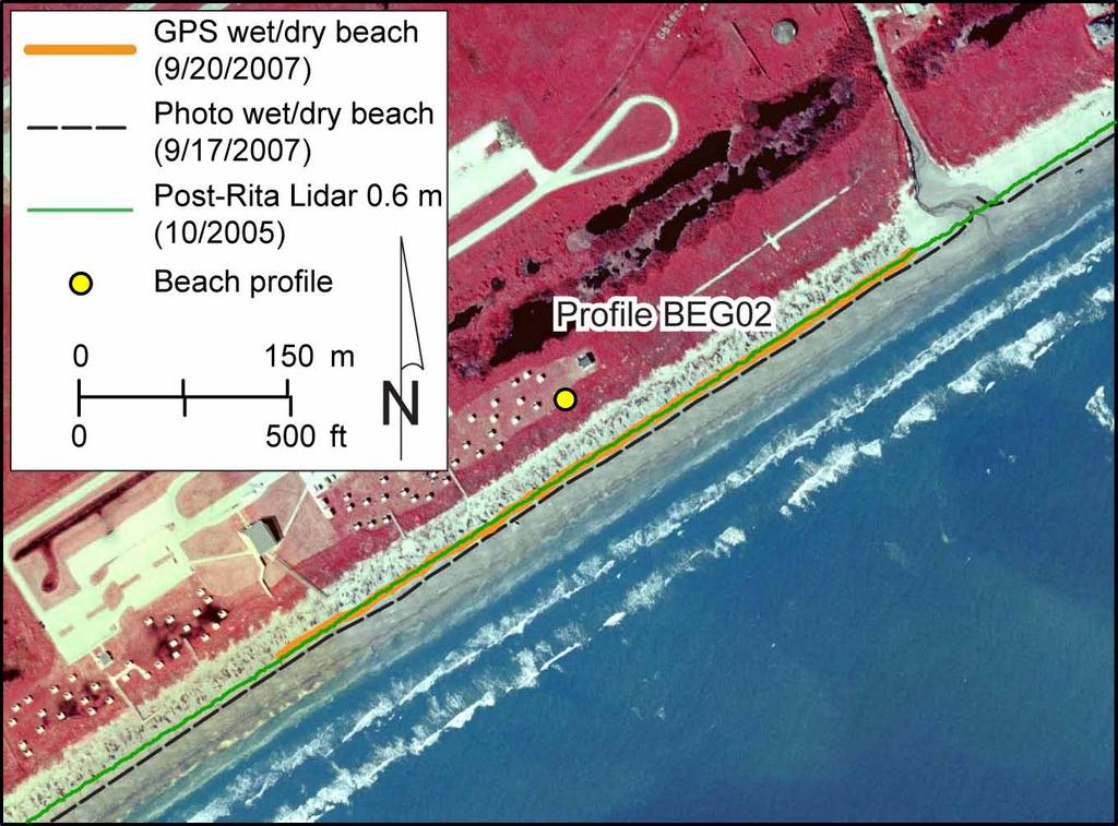 Comparisons of wet beach/dry beach position were conducted for THSCMP beach profile sites at Galveston Island State Park, Follets Island, Mustang Island, and South Padre Island (fig. 3).