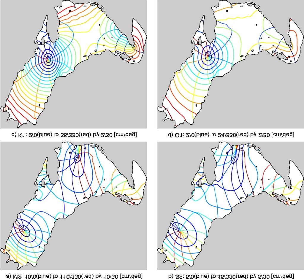 1. Cotidal charts for the four primary semi-diurnal and diurnal tidal constituents, M2, S2, K1, O1, in the Arabian Gulf.
