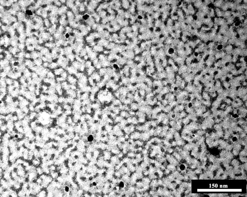 Figure 3.9. TEM bright-field image of a thin film of PS-b-PMMA_1 (73 nm) deposited on a ITO substrate by spin coating (4000 rpm, 30s) from a 2wt% toluene solution and strained with RuO 4. Figure 3.10.