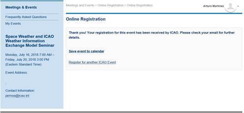 11. Finally the participant will receive a confirmation email of his registration to the event.
