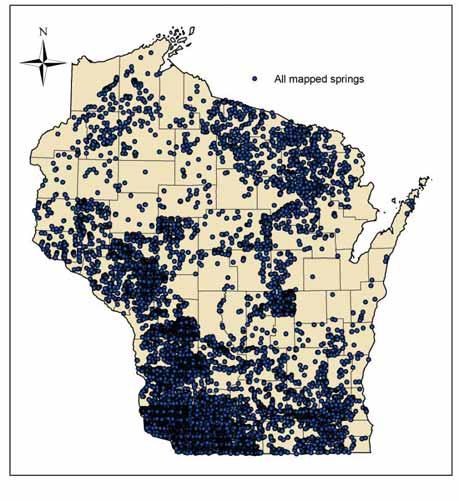 Springs in Wisconsin -over 10,800 springs identified -most have flow less than 1 CFS