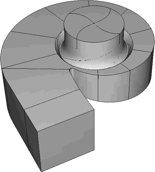Numerical method FIGURE 5.. Example of a pump geometry divided into blocks and cross-section of pump.
