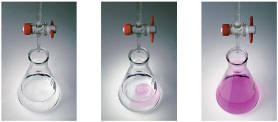 equivalence point: point at which the two solutions used in a titration are present in chemically equivalent amounts (pink color of Phenolphthalein