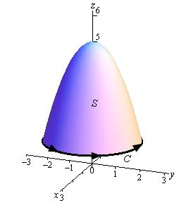Let s take a look at a couple of examples. Example Use tokes Theorem to evaluate is the part of z 5 x y = above the plane curl F d where 3 3 F = z i 3xy j + x y k z =. Assume that is oriented upwards.