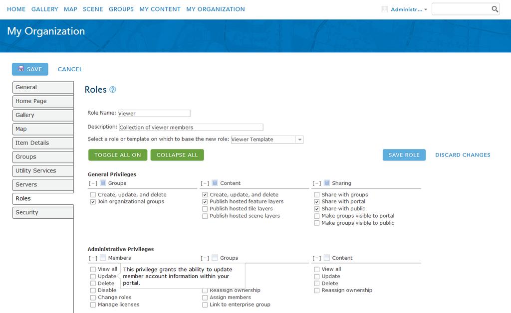 Portal for ArcGIS: Custom Roles Provide more flexibility to enable fine grained