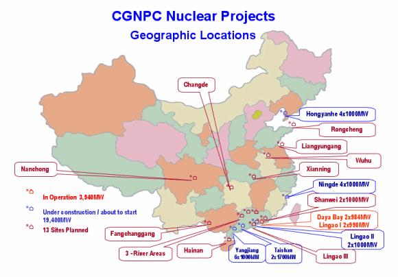 Nuclear Power Plants in China 13 reactor cores in operation, many under