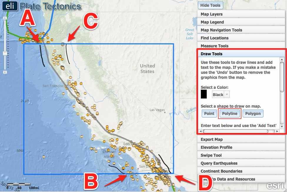 Tectonics Investigation 5: Teacher Guide 14 e. In the next learning task, students will examine data layers in order to outline the San Andreas Fault zone. f.