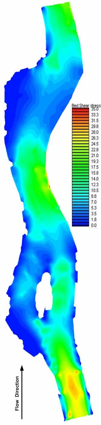 9. Velocity distribution map at the bankfull discharge (100 m 3 /s).