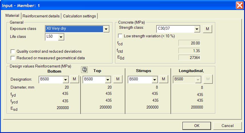 2.1.1.1 Material data In the material dialog box all material strength input is assembled. Note that individual settings can be made for each frame-member.