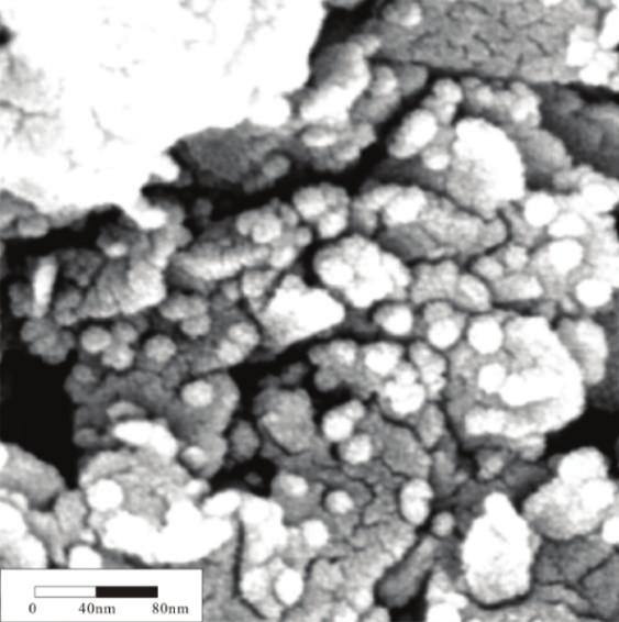 Nanomaterials 7 0 40 80 (nm) 0 10 20 (nm) (a) Magnified 80000 times (b) Magnified 200000 times Figure 9: SEM picture of plugging shale using nano-sio 2 [23].