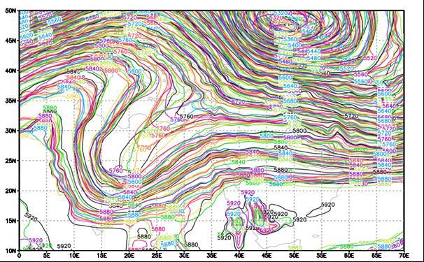 Saudi-KAU CGCM in Ensemble Prediction System (ESP) All Ensemble members 500-hPa heights (at 40-m intervals) for all