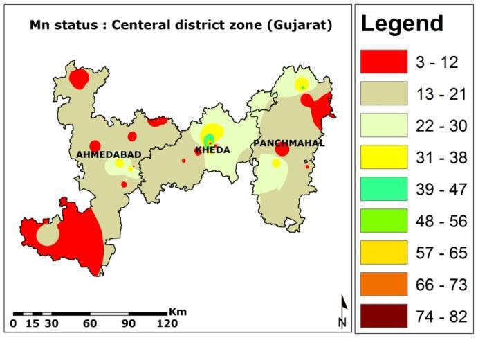 Center and South districts of Gujarat have high amount of available manganese.