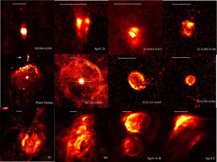 Close-ups of Selected Nebulae from Pa alpha mosaic of Galactic Center Several of these