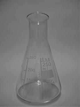 Conical (Erlenmeyer) flask - Graduated - Rough measure - Used for routine dispensing, mixing solutions, not