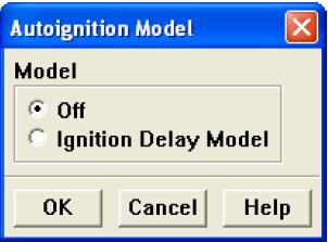 Figure 6.3: The Ignition Delay Model in the Autoignition Model Panel If Premixed Combustion is selected in the Species Model panel, you can only select the Knock Model. Figure 6.