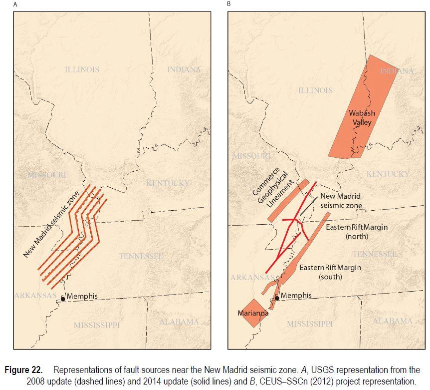 USGS New Madrid fault geometries: simplified (left) and detailed (right) McGuire,